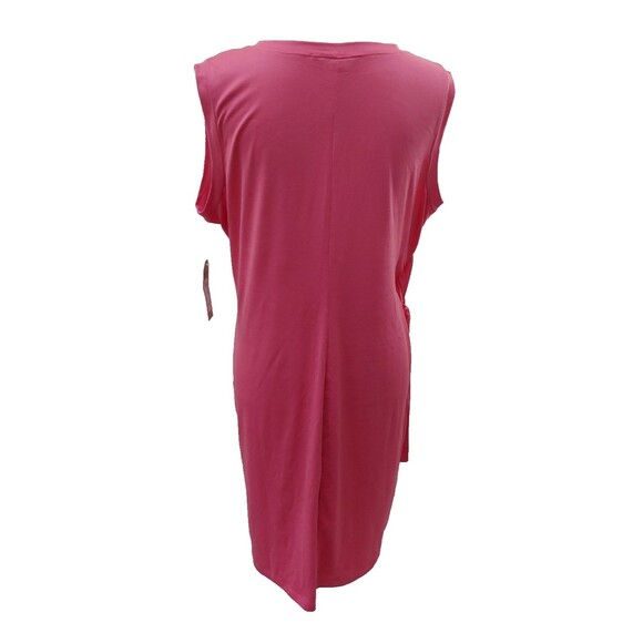 Nine Eight Dress XL Wrap Waist Sleeveless Pink Stretch Above Knee Length Ruching - Picture 5 of 8
